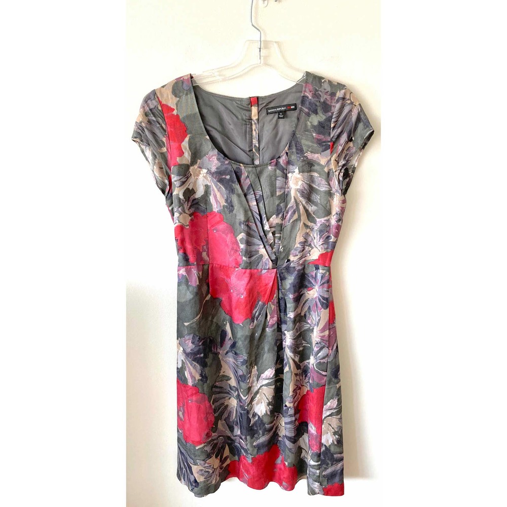 Banana Republic Mad Men Floral Sheath Dress Green Size 4 - Picture 5 of 8